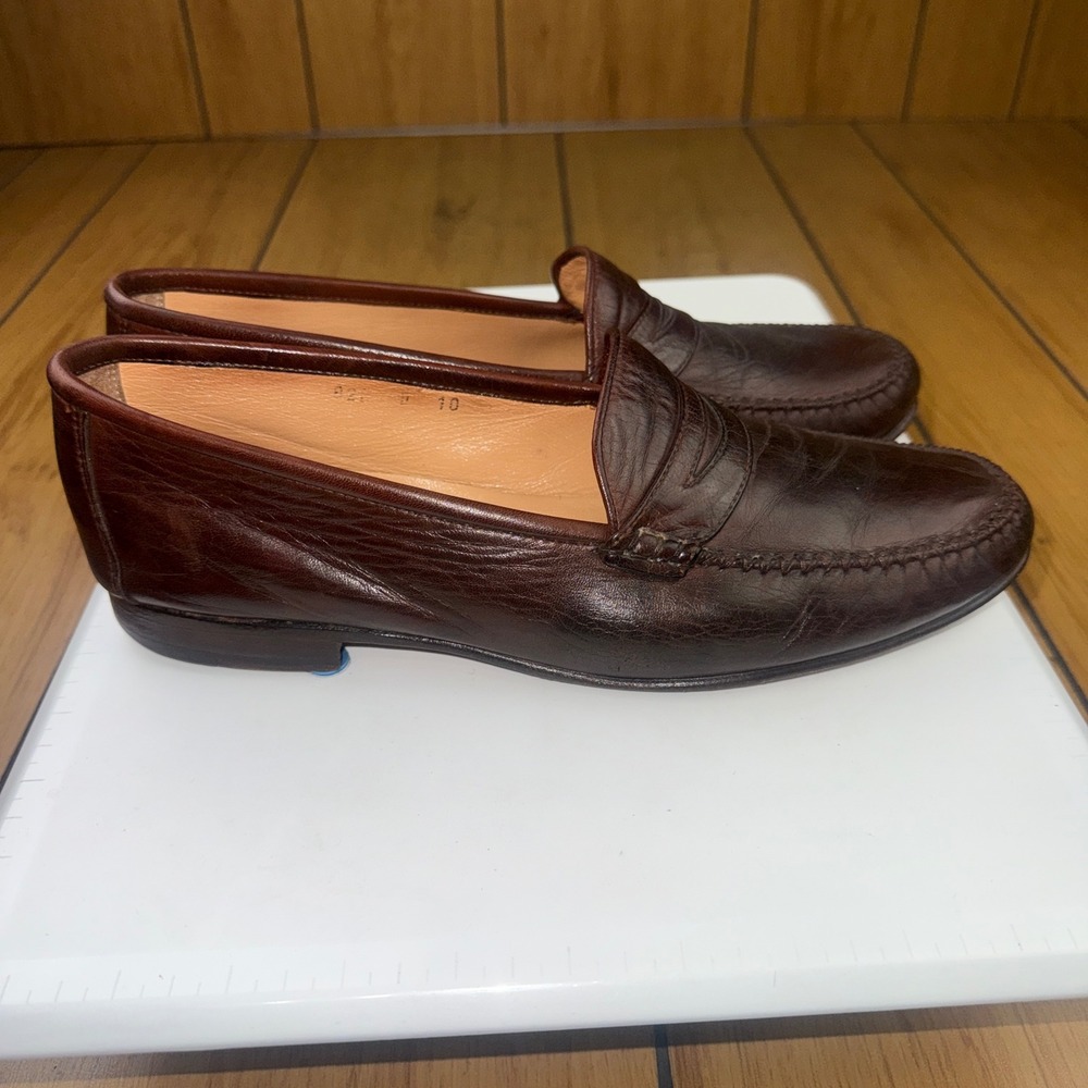 VTG Salvatore Ferragamo Mens Brown Leather Penny Loafers Shoes 825 D 10 Italy